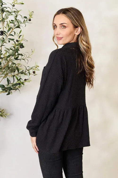 Heimish Full Size Waffle-Knit Button Down Blouse Blouses - Tophatter Daily Deals