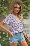 Floral V-Neck Short Sleeve T-Shirt Women's T-Shirts - Tophatter Daily Deals