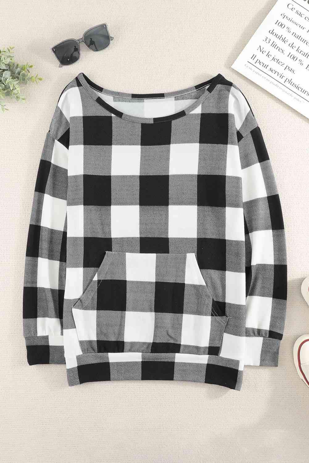 Double Take Plaid Long Sleeve Tunic Sweatshirt Blouses - Tophatter Daily Deals