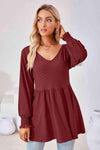 V-Neck Lantern Sleeve Blouse Blouses - Tophatter Daily Deals