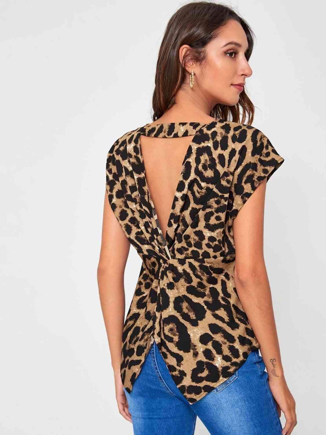 Twisted Open Back Blouse Leopard Blouses - Tophatter Daily Deals