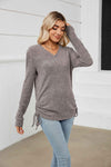 Drawstring Ribbed Long Sleeve T-Shirt Women's T-Shirts - Tophatter Daily Deals