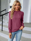 Round Neck Flounce Sleeve Blouse Fuchsia Women's T-Shirts - Tophatter Daily Deals