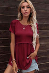 Lace Trim Round Neck Tunic Top Wine Women's T-Shirts - Tophatter Daily Deals