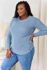 Double Take Round Neck Ribbed Long Sleeve T-Shirt Women's T-Shirts - Tophatter Daily Deals