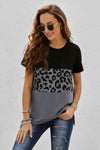 Leopard Print Color Block Short Sleeve T-Shirt Women's T-Shirts - Tophatter Daily Deals