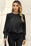 Round Neck Puff Sleeve Blouse Blouses - Tophatter Daily Deals