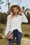 Round Neck Puff Sleeve Blouse White Blouses - Tophatter Daily Deals