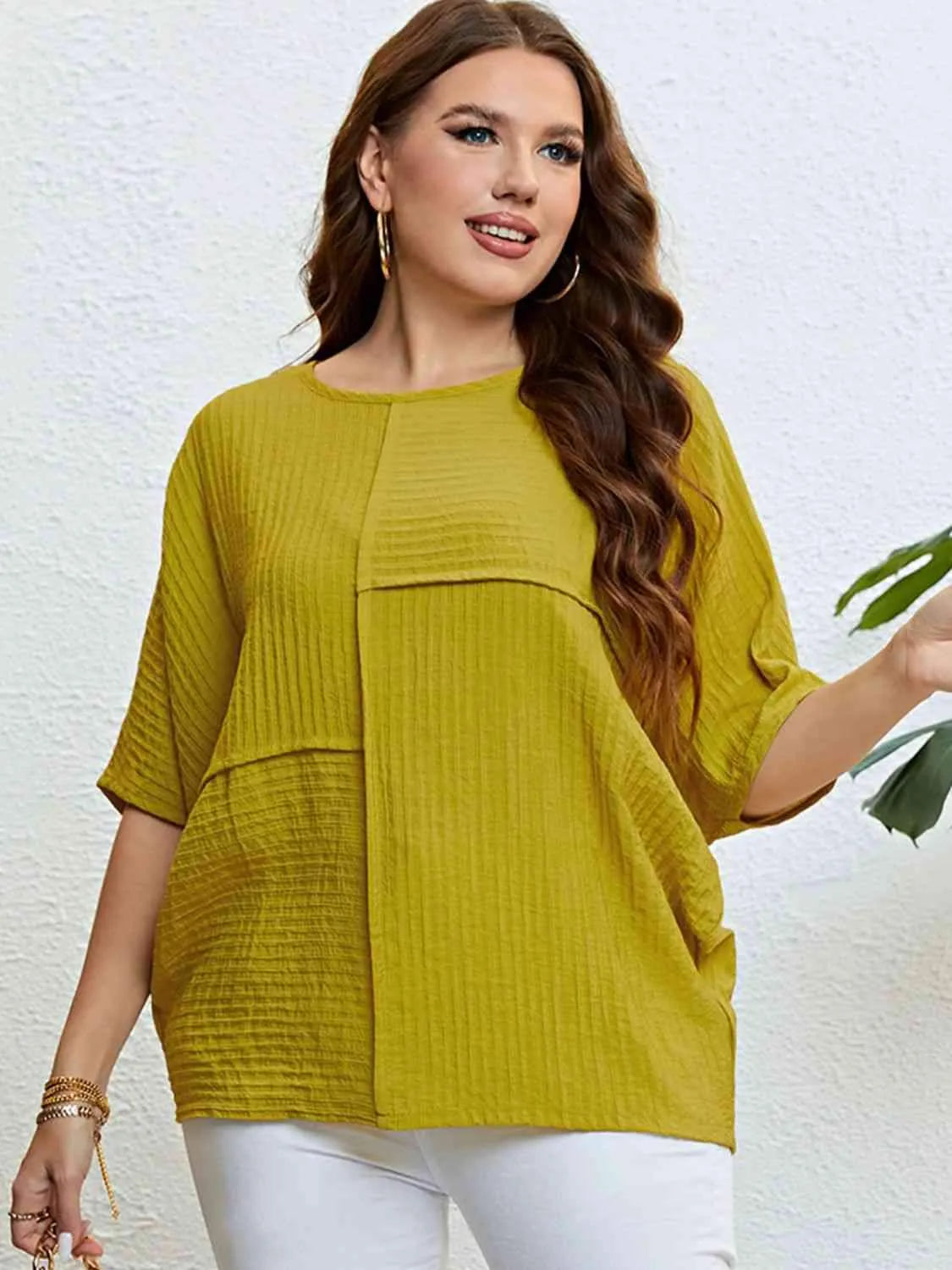 Plus Size Seam Detail Half Sleeve Top Blouses - Tophatter Daily Deals