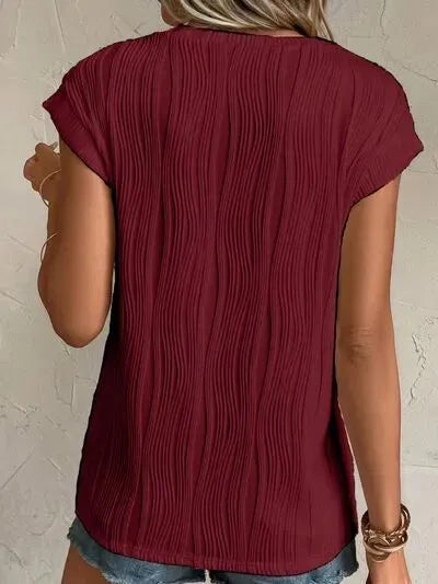 Textured Round Neck Cap Sleeve T-Shirt Women's T-Shirts - Tophatter Daily Deals
