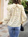 Printed Mock Neck Lantern Sleeve Blouse Blouses - Tophatter Daily Deals