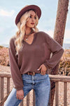 V-Neck Dropped Shoulder Waffle-Knit Blouse Blouses - Tophatter Daily Deals