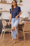 Puff Sleeve Round Neck Blouse Blouses - Tophatter Daily Deals