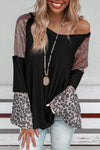 Leopard V-Neck Long Sleeve Top Black Blouses - Tophatter Daily Deals