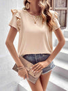 Ruffle Trim Short Sleeve Round Neck Blouse Blouses - Tophatter Daily Deals