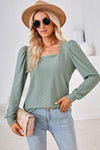 Square Neck Puff Sleeve T-Shirt Women's T-Shirts - Tophatter Daily Deals