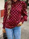 Printed Mock Neck Lantern Sleeve Blouse Deep Red Blouses - Tophatter Daily Deals