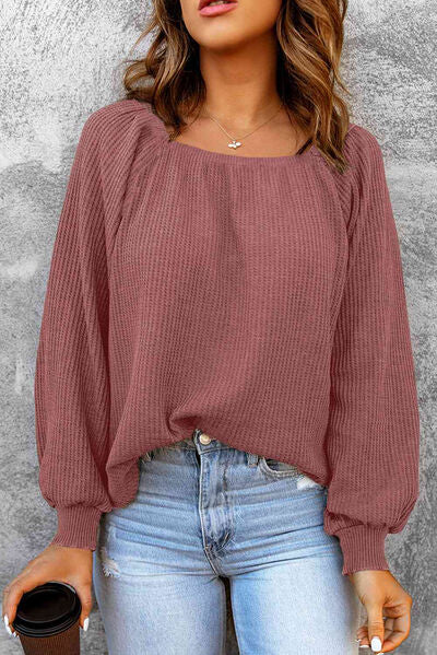 Square Neck Raglan Sleeve T-Shirt Light Mauve Women's T-Shirts - Tophatter Daily Deals