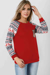 Sequin Round Neck Raglan Sleeve Top Deep Red Women's T-Shirts - Tophatter Daily Deals