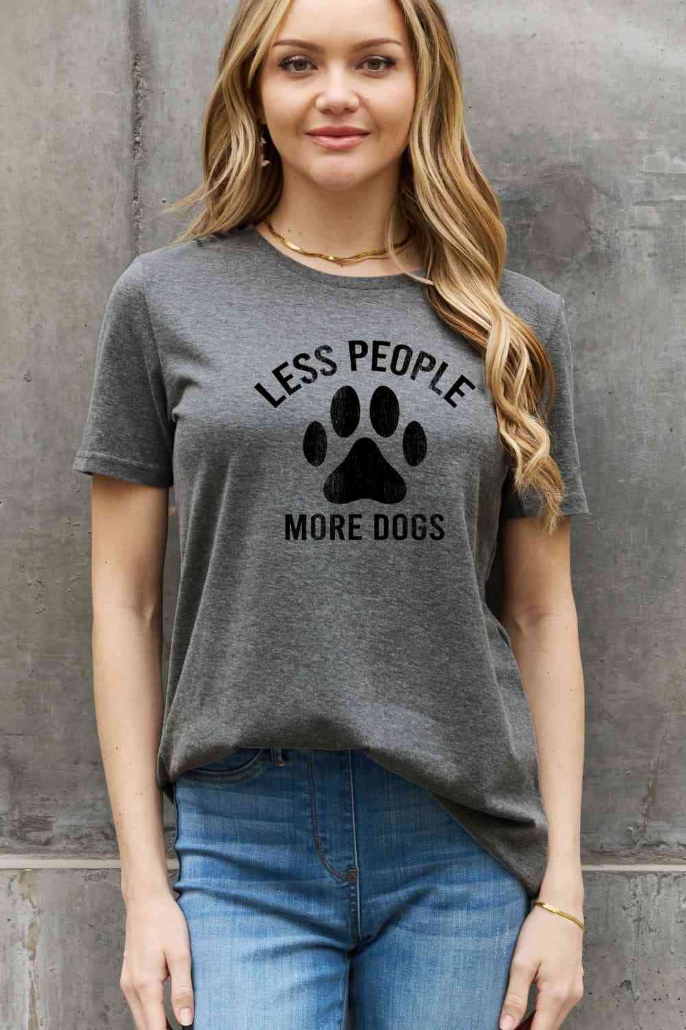 Simply Love Full Size LESS PEOPLE MORE DOGS Graphic Cotton Tee Charcoal Women's T-Shirts - Tophatter Daily Deals