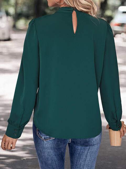 V-Neck Cutout Long Sleeve Blouse Blouses - Tophatter Daily Deals