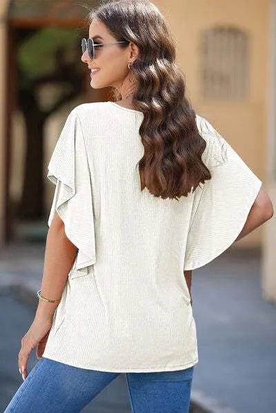 Round Neck Flutter Sleeve T-Shirt Women's T-Shirts - Tophatter Daily Deals