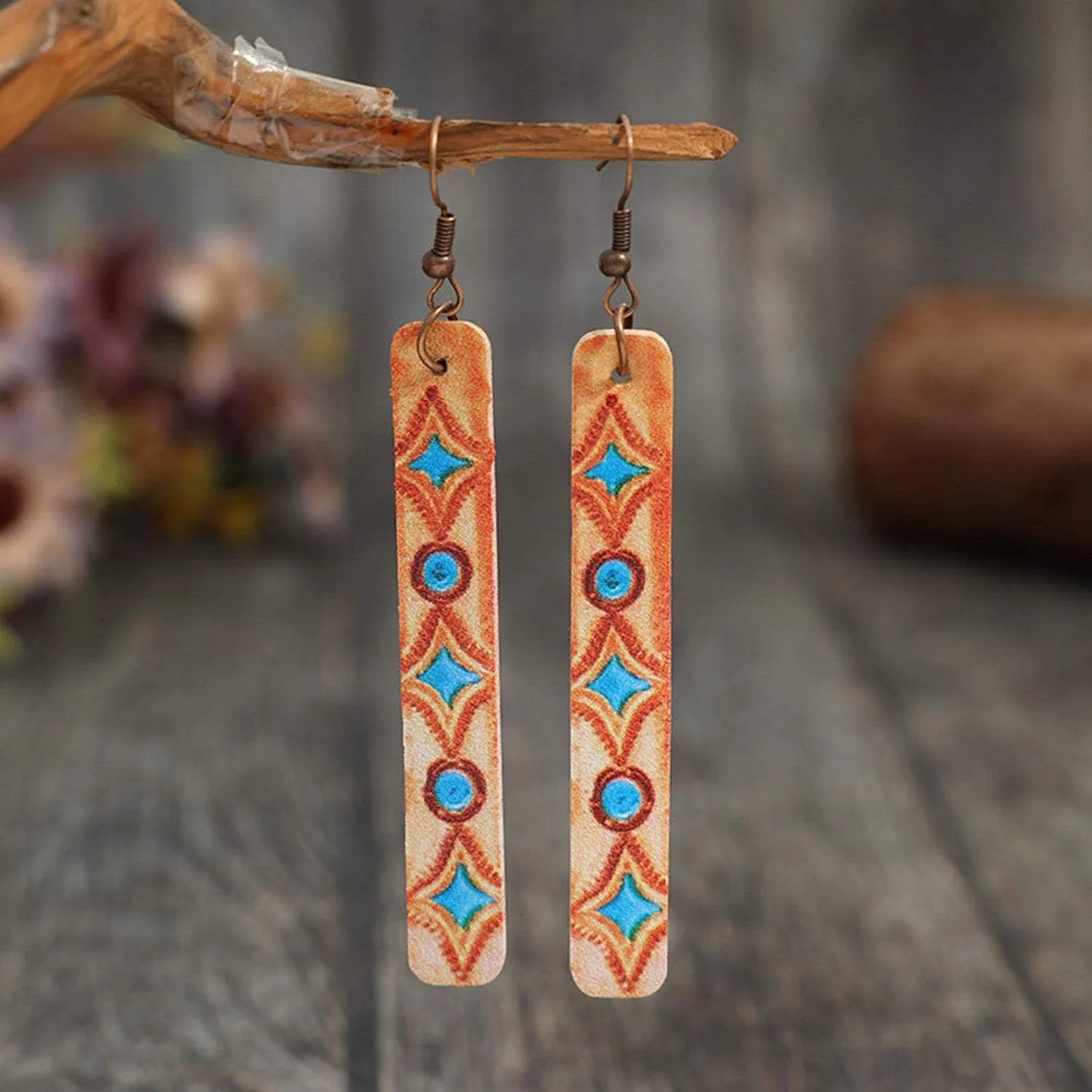 Geometric Leather Bar Earrings Tangerine One Size Earrings - Tophatter Daily Deals