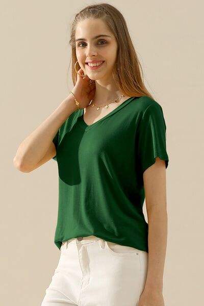 Ninexis Full Size V-Neck Short Sleeve T-Shirt DEEP GREEN Women's T-Shirts - Tophatter Daily Deals