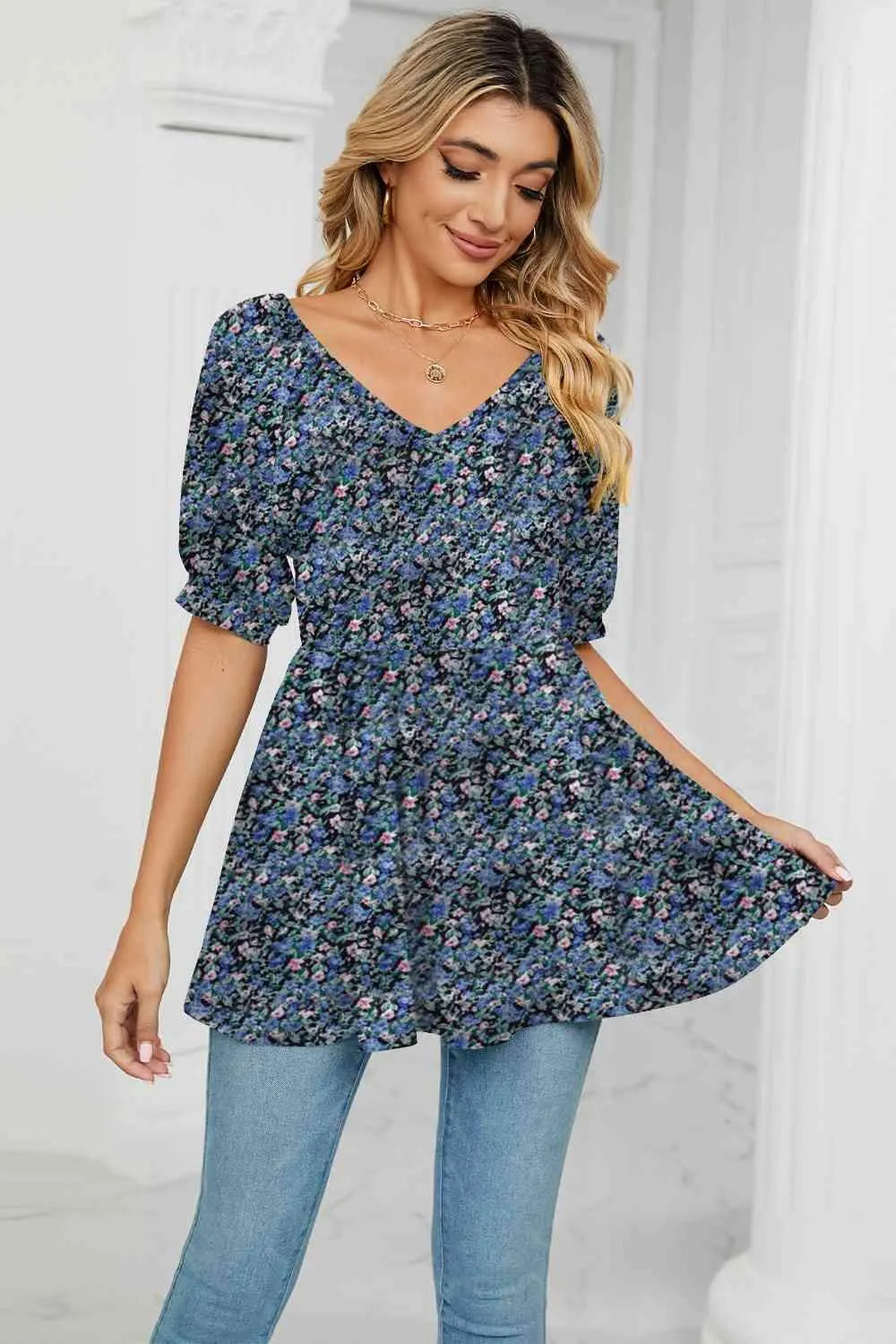 V-Neck Babydoll Blouse Blouses - Tophatter Daily Deals