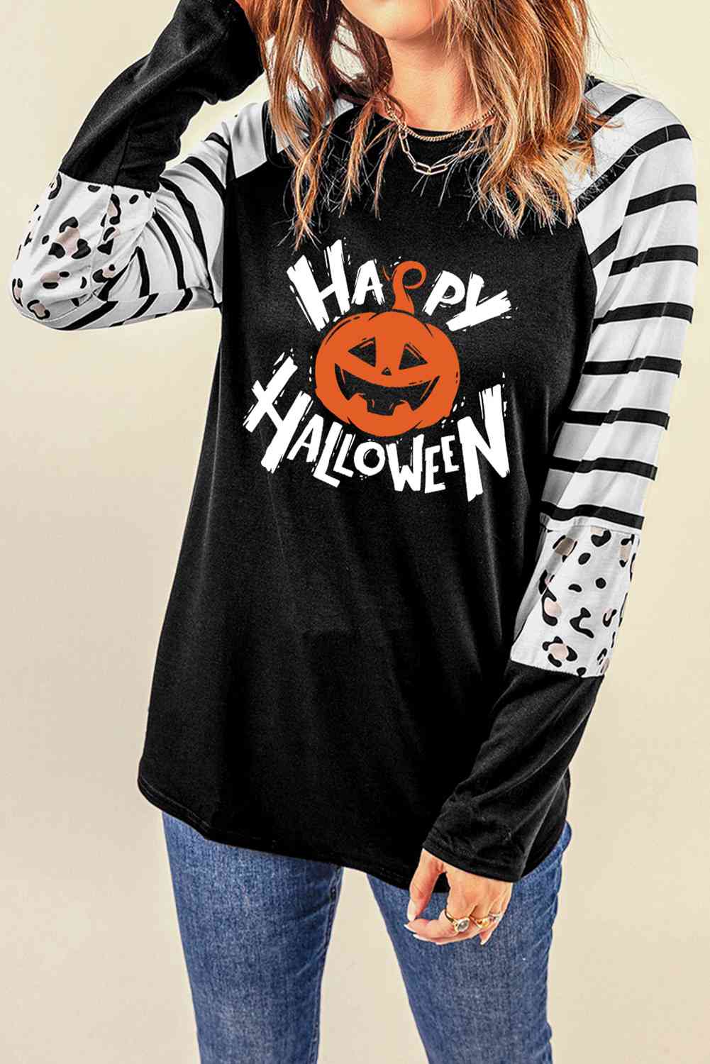 HAPPY HALLOWEEN Graphic Long Sleeve T-Shirt Women's T-Shirts - Tophatter Daily Deals