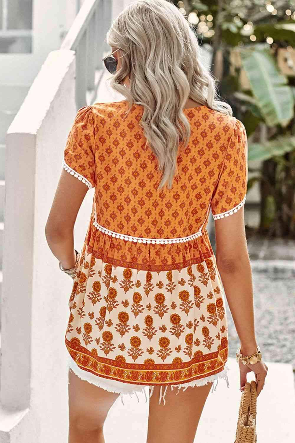 Bohemian Tie Neck Buttoned Blouse Blouses - Tophatter Daily Deals