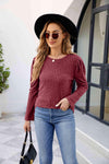 Round Neck Long Sleeve Ribbed Blouse Blouses - Tophatter Daily Deals