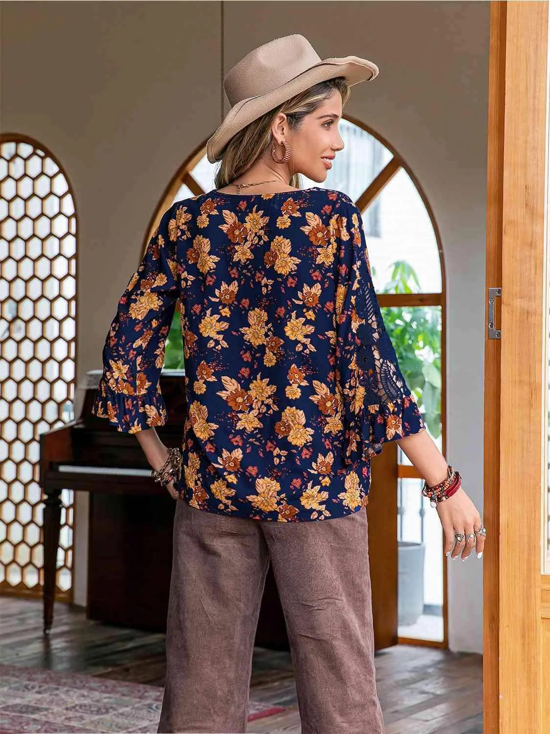 Floral V-Neck Crochet Blouse Blouses - Tophatter Daily Deals