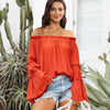 Off-Shoulder Frill Trim Blouse Orange Blouses - Tophatter Daily Deals