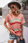 Multicolored Chevron Stripe Round Neck Side Slit T-Shirt Women's T-Shirts - Tophatter Daily Deals