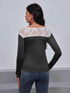 Lace Trim Long Sleeve Round Neck Tee Women's T-Shirts - Tophatter Daily Deals