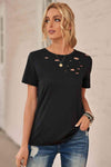 Distressed Short Sleeve Round Neck Tee Women's T-Shirts - Tophatter Daily Deals