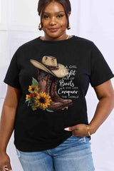 Simply Love Full Size Cowboy Hat & Boots Graphic Cotton Tee - Tophatter Daily Deals