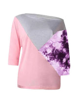 Color Block Three-Quarter Sleeve Blouse Dusty Purple Blouses - Tophatter Daily Deals