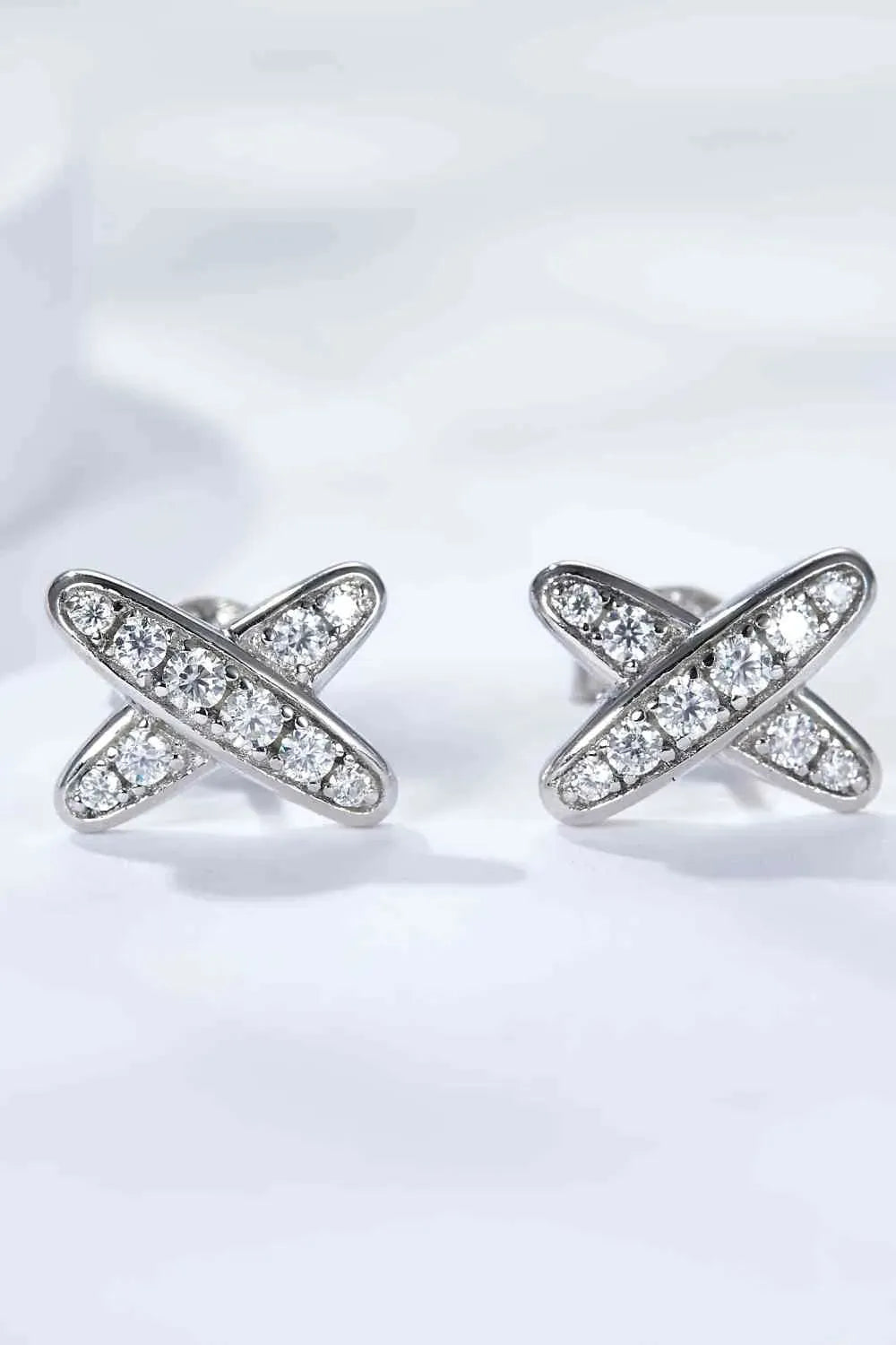 925 Sterling Silver X-Shape Moissanite Earrings Silver One Size Moissanite - Tophatter Daily Deals