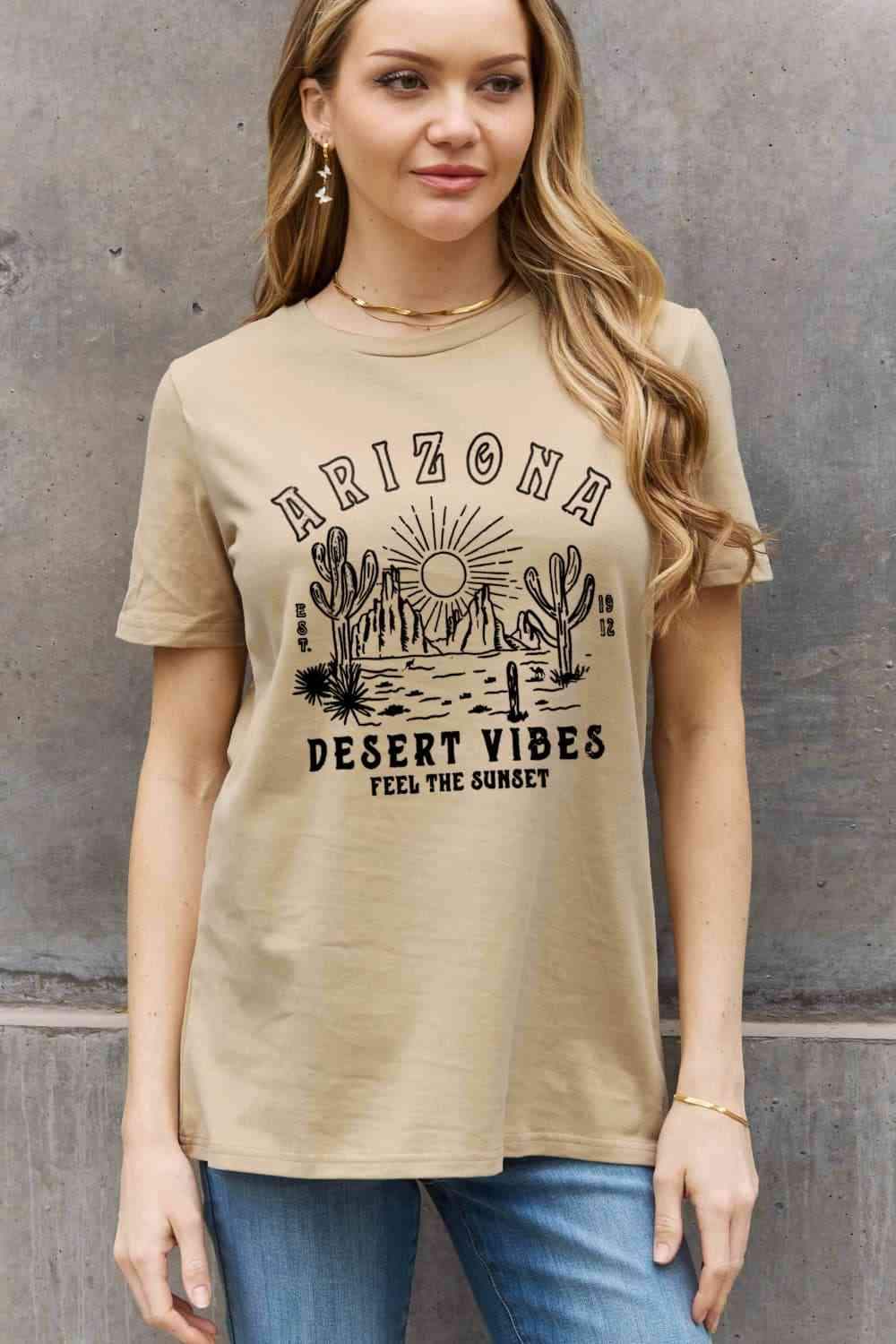 Simply Love Simply Love Full Size ARIZONA DESERT VIBES FEEL THE SUNSET Graphic Cotton Tee Women's T-Shirts - Tophatter Daily Deals