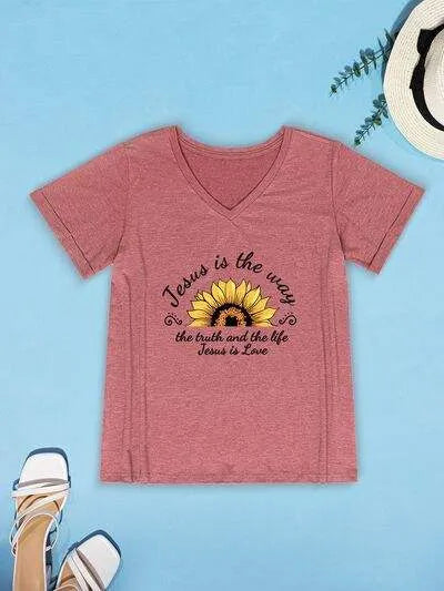 Sunflower V-Neck Short Sleeve T-Shirt Women's T-Shirts - Tophatter Daily Deals