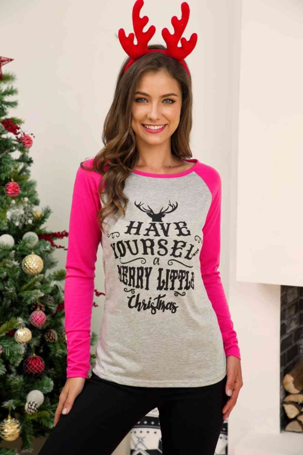 Full Size Graphic Long Sleeve T-Shirt Hot Pink Women's T-Shirts - Tophatter Daily Deals