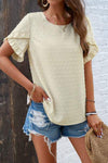 Swiss Dot Decorative Button Round Neck T-Shirt Women's T-Shirts - Tophatter Daily Deals