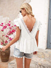 Lace Detail Round Neck Peplum T-Shirt Women's T-Shirts - Tophatter Daily Deals