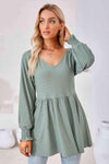 V-Neck Lantern Sleeve Blouse Blouses - Tophatter Daily Deals