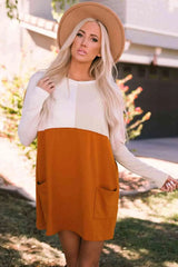 Color Block Round Neck Longline Top with Pockets Orange Blouses - Tophatter Daily Deals