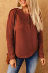 Exposed Seams Round Neck Long Sleeve Blouse - Tophatter Deals