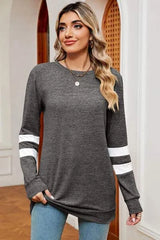 Striped Heathered Round Neck T-Shirt Women's T-Shirts - Tophatter Daily Deals