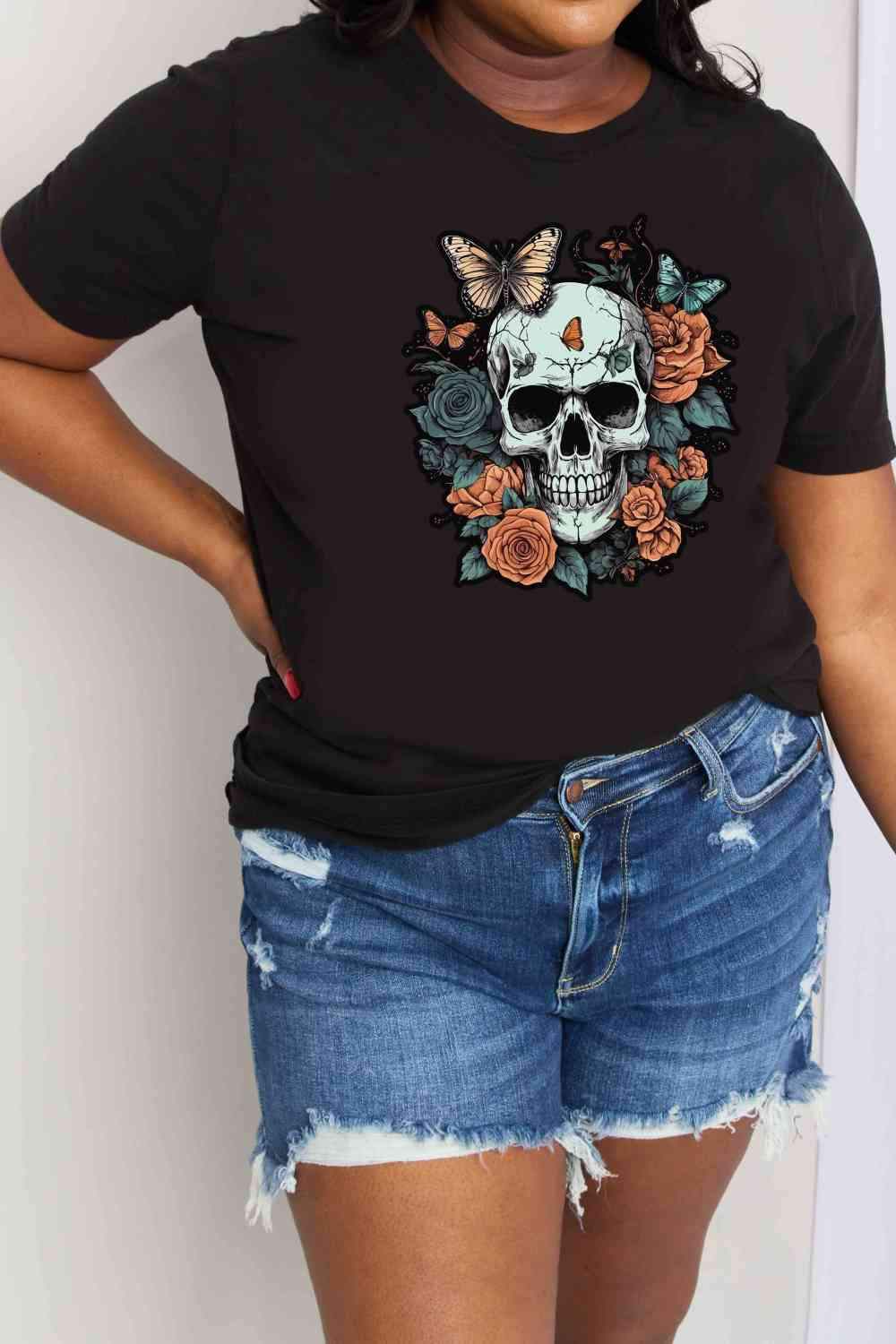 Simply Love Simply Love Full Size Skull Graphic Cotton T-Shirt Women's T-Shirts - Tophatter Daily Deals